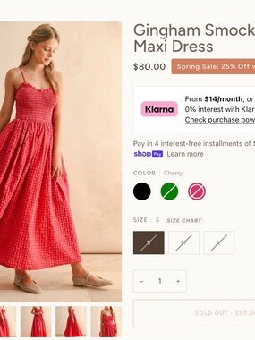 Smocked Gingham Maxi Dress in Cherry